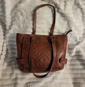 Elegant Brown Embossed Leather Tote Bag